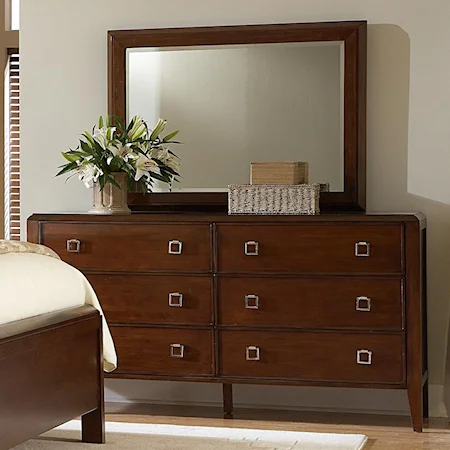 Contemporary 6 Drawer Dresser and Mirror Combo